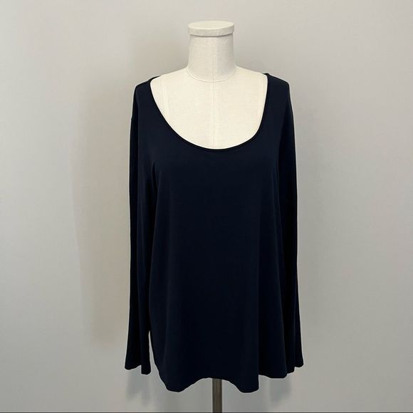 Eileen Fisher Tops - Eileen Fisher Navy Blue Long Sleeve Scoop Neck T-Shirt